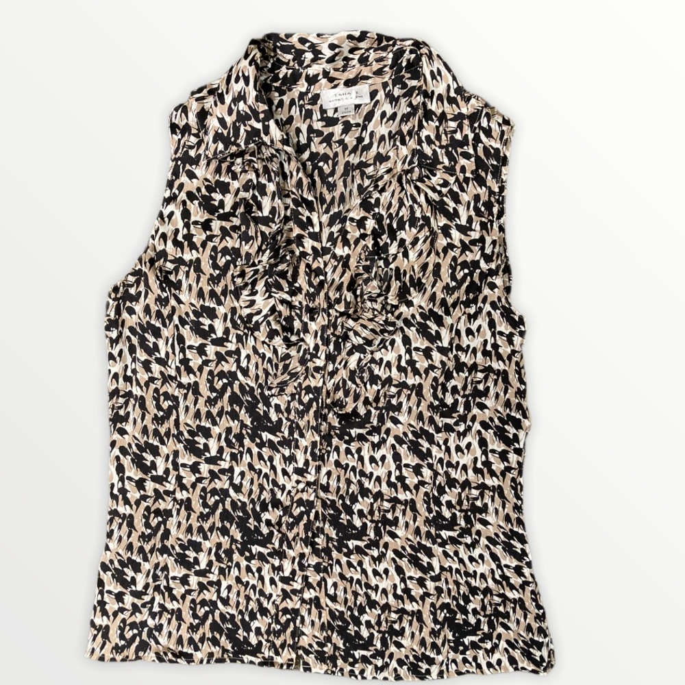 Tahari Sleeveless Button Up Abstract Blouse Medium